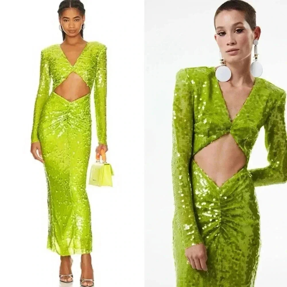 The New Arrivals by Ilkyaz Ozel Aurora Sequin Cut-Out Maxi Dress Evening Gown